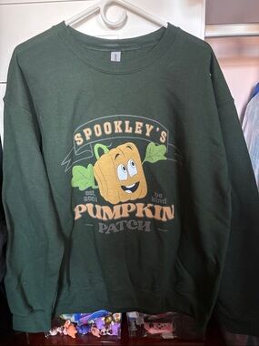 Gildan Dark Green Crewneck Sweatshirt with Pumpkin Patch Graphic